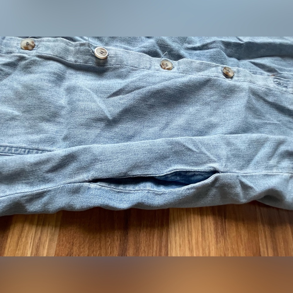 Kut from the Kloth Chambray Denim Shirt Dress | Button Front Raw Hem | women’s M - Picture 3 of 5